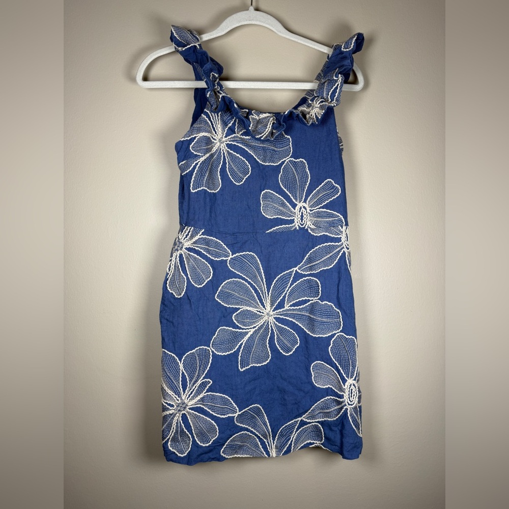 LOFT Floral Embroidered Ruffle Neck Mini Dress - Picture 5 of 12